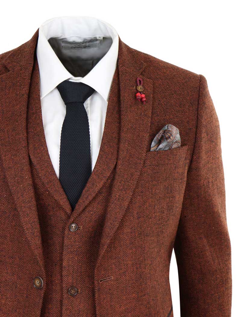 Rust Herringbone Tweed 3 Piece Suit