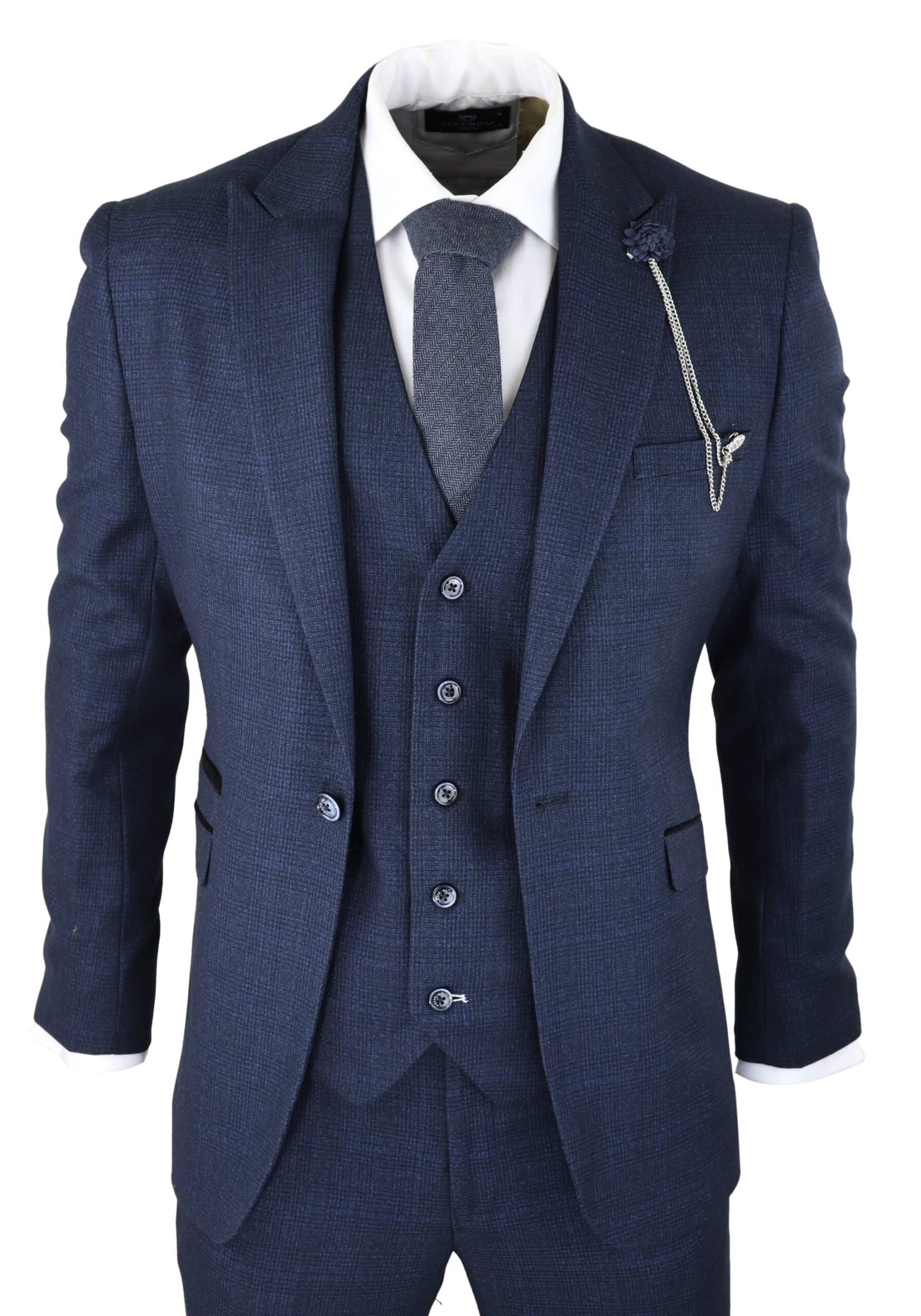 Cavani Connall - Men's Navy-Blue Check Vintage Suit