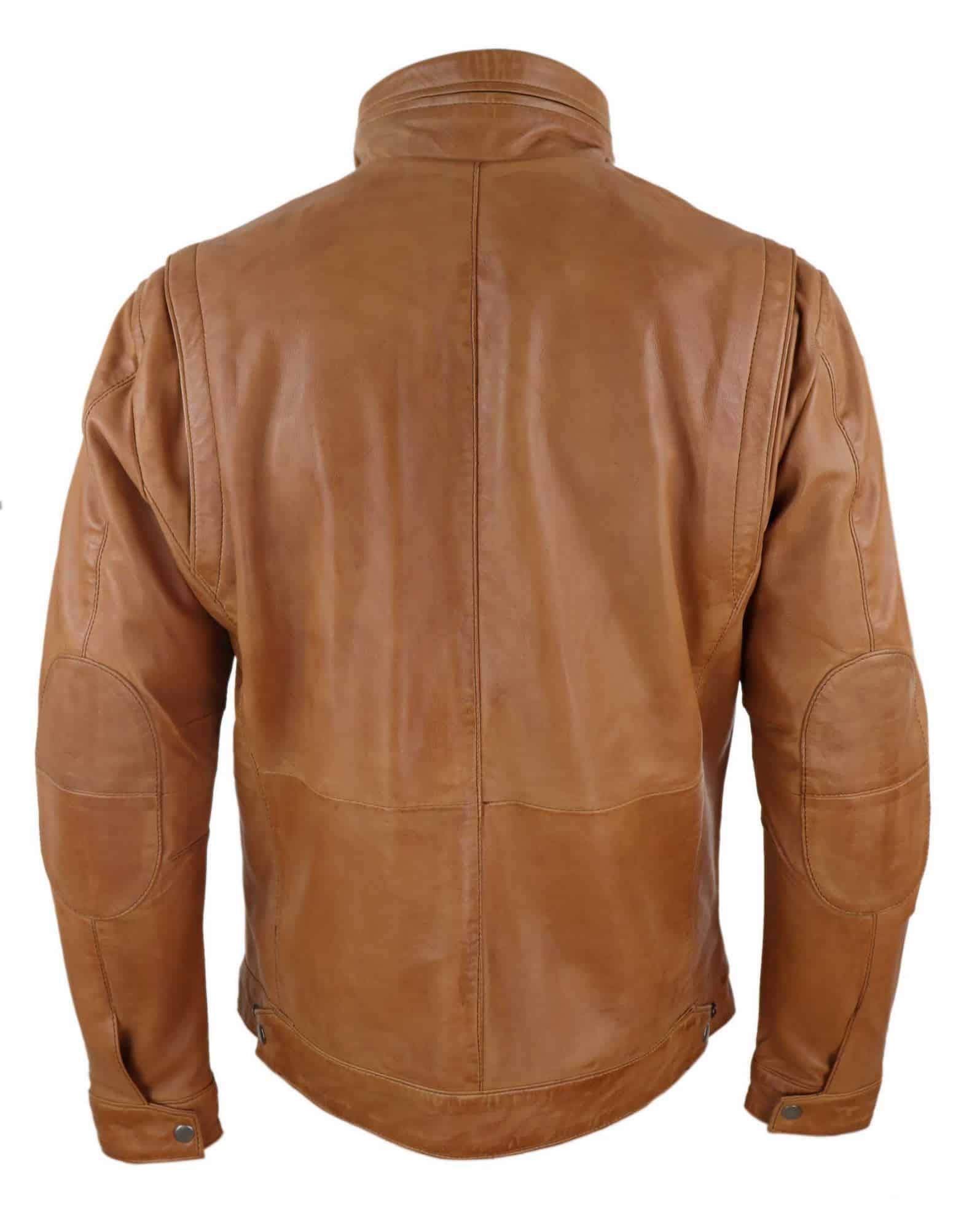 Real Leather Mens High Collar Jacket - Tan