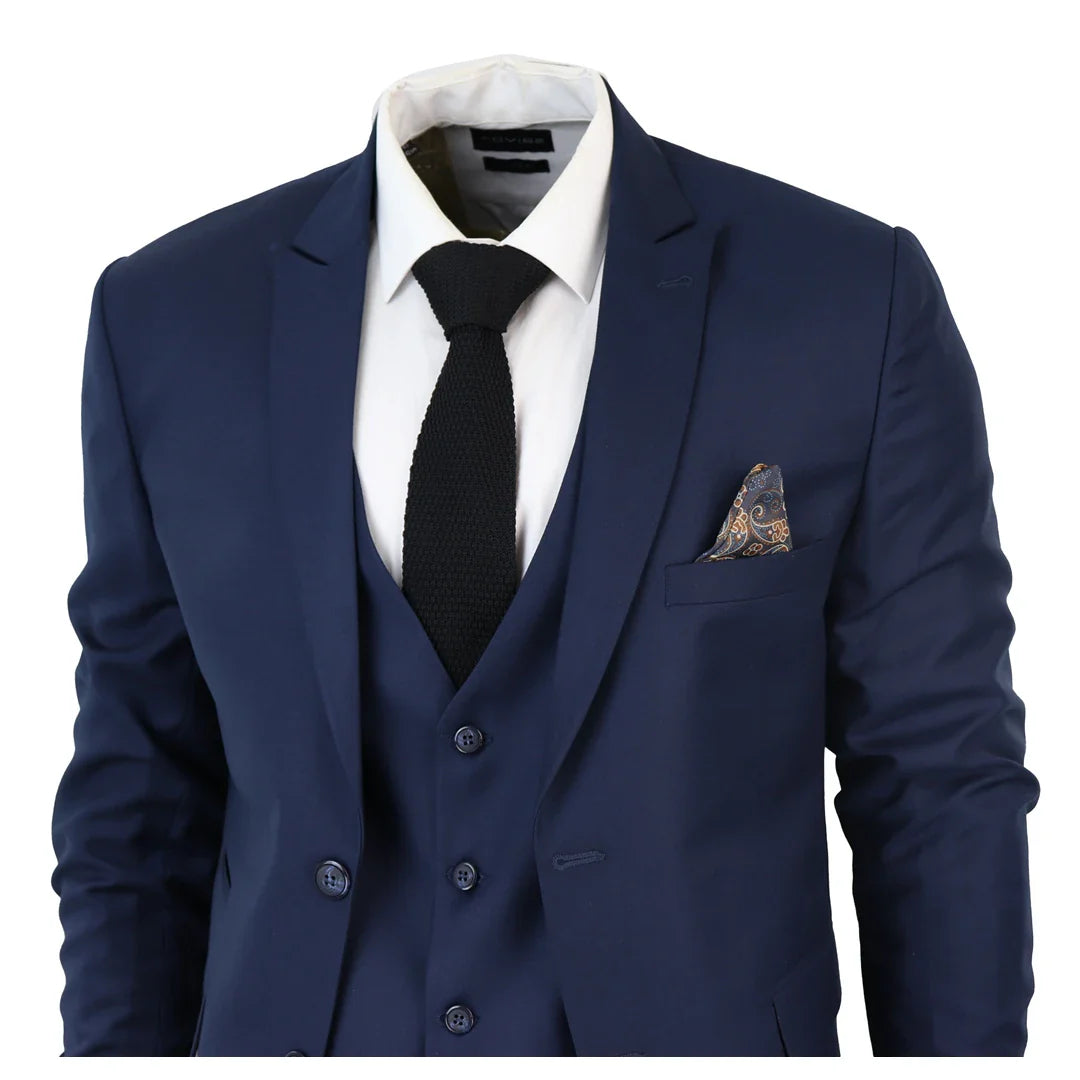 IM1 Men's Classic Charcoal Navy Tailored Fit 3-Piece Suit