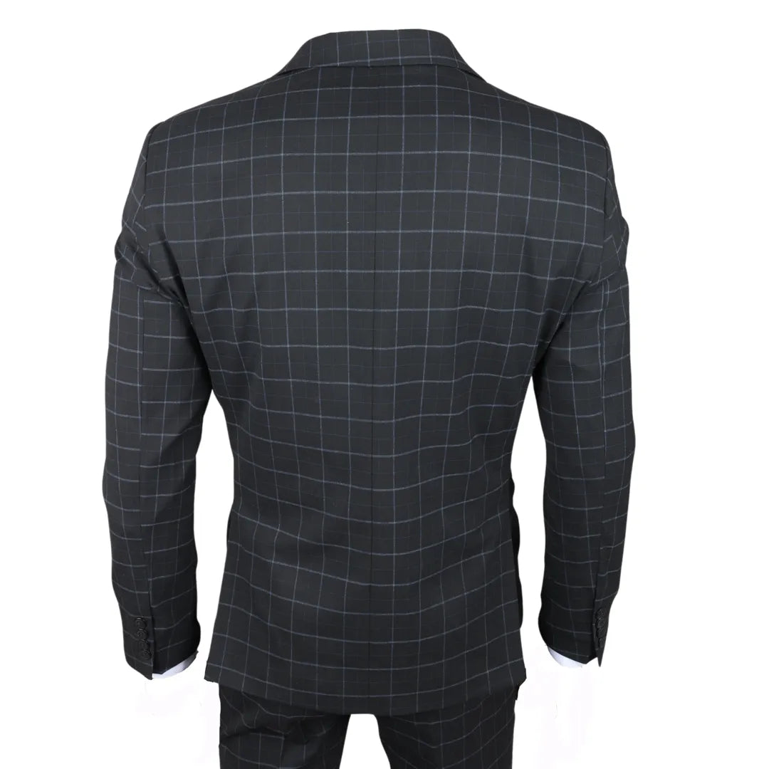 IM3 Men's Black Checked Tailored Fit 3-Piece Suit