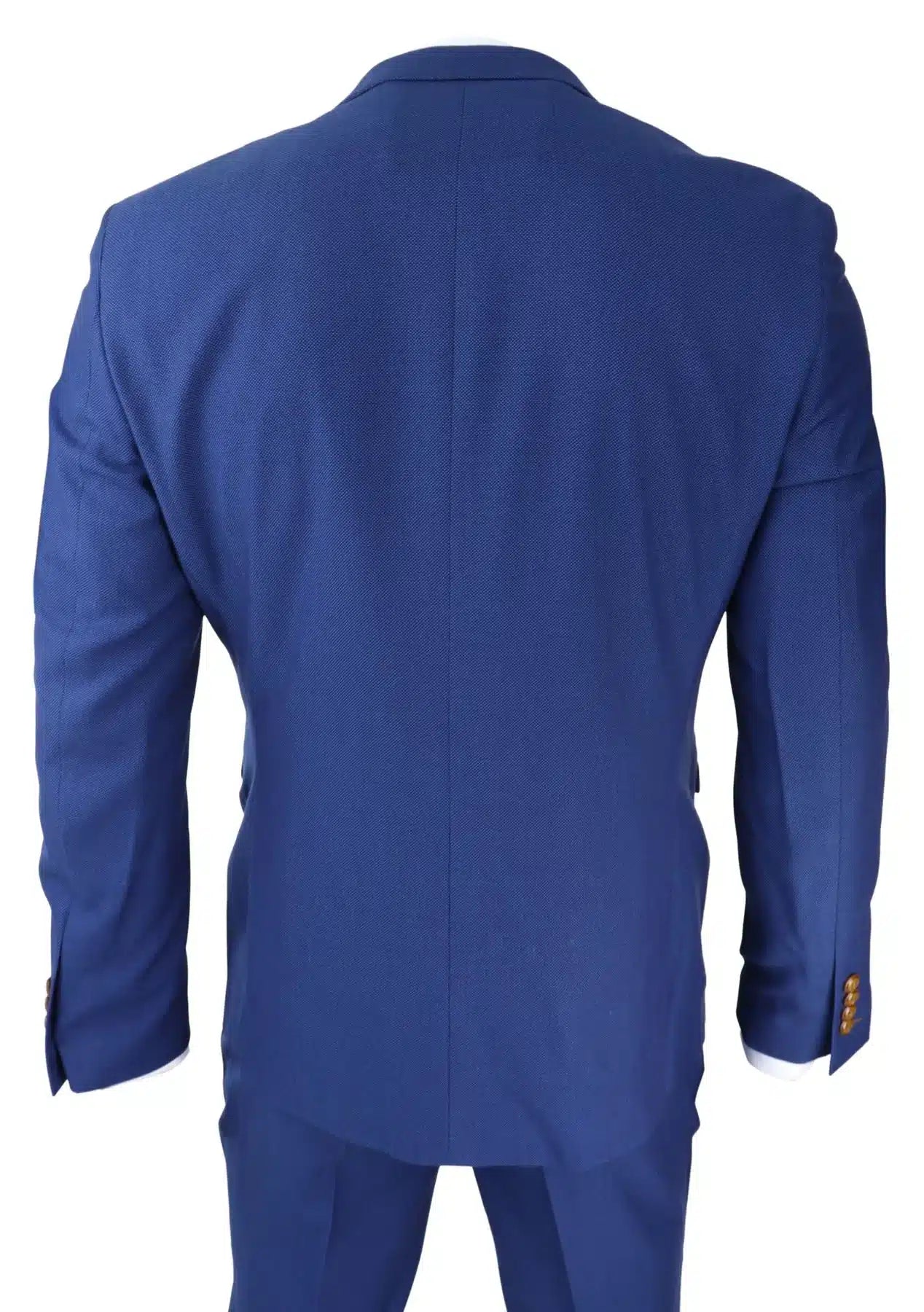 Mens Royal Blue 3 piece Suit Brown Trim Classic Birdseye Vintage Wedding Grooms