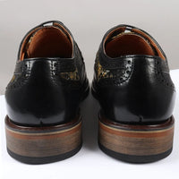 Ross - Men's Floral Print Leather Black Brogue Shoes