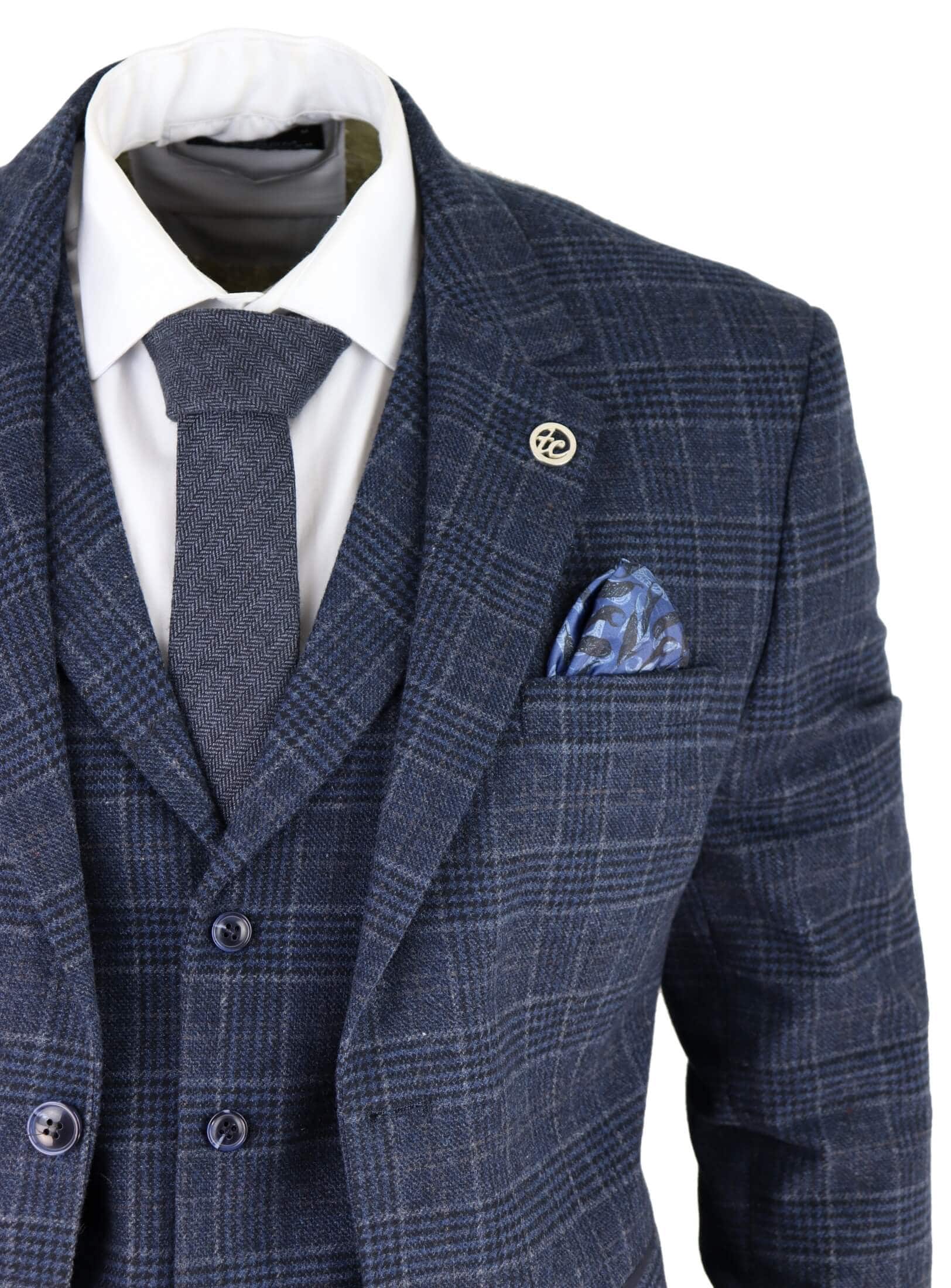 Men's Blue Tartan Check 3 Piece Suit
