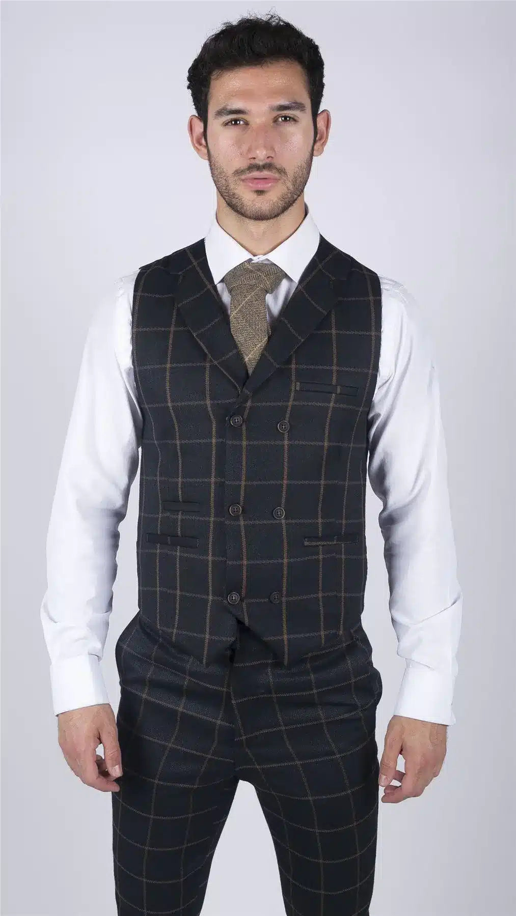 Mens Classic Waistcoat Prince Of Wales Check Navy Slim Fit Vintage Wedding