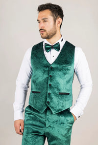 AK-25 Men's Emerald Green 3-Piece Velvet Wedding Tuxedo with Black Lapels