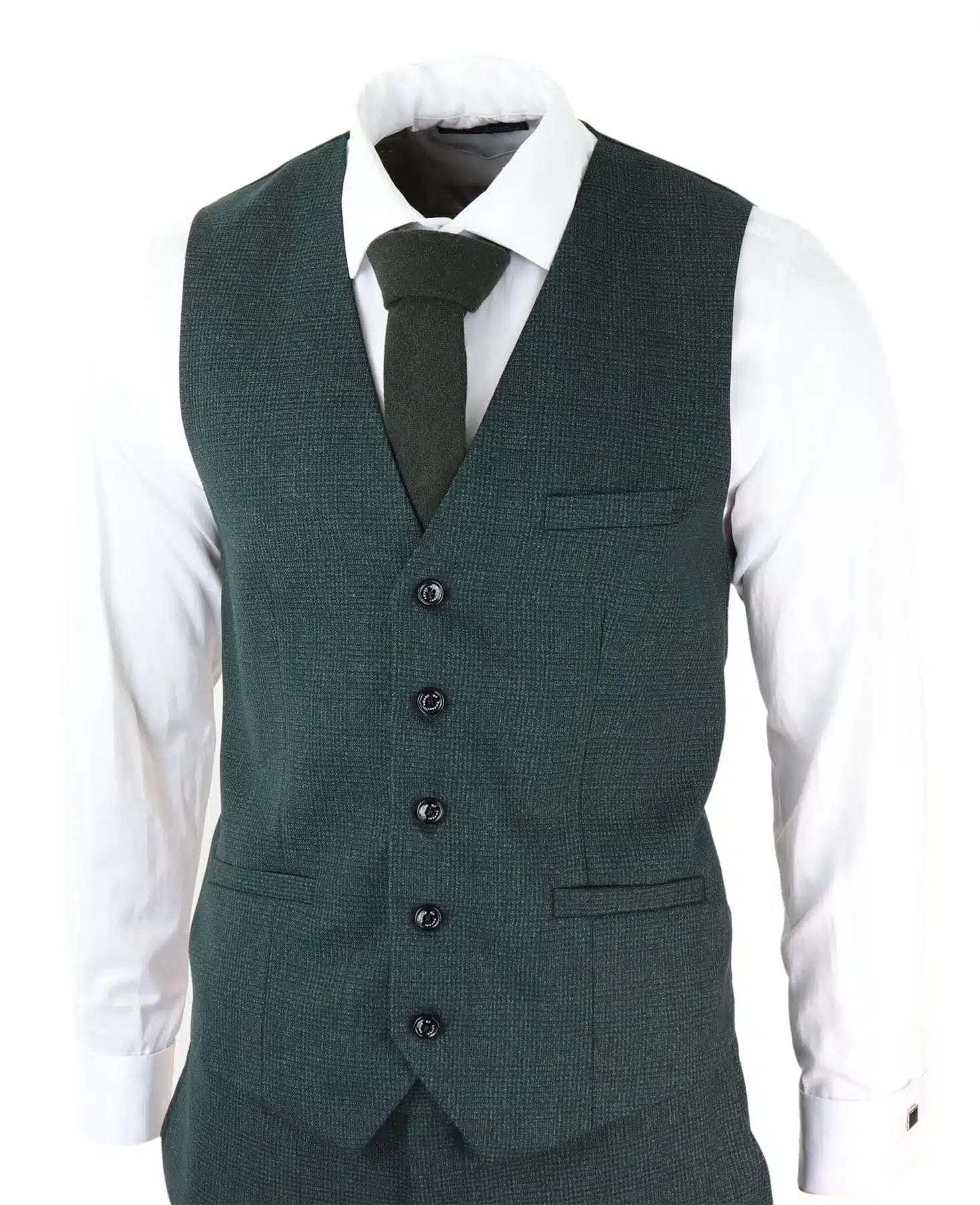 Mens 3 Piece Check Suit Tweed Olive Green Tailored Fit Wedding Peaky Classic