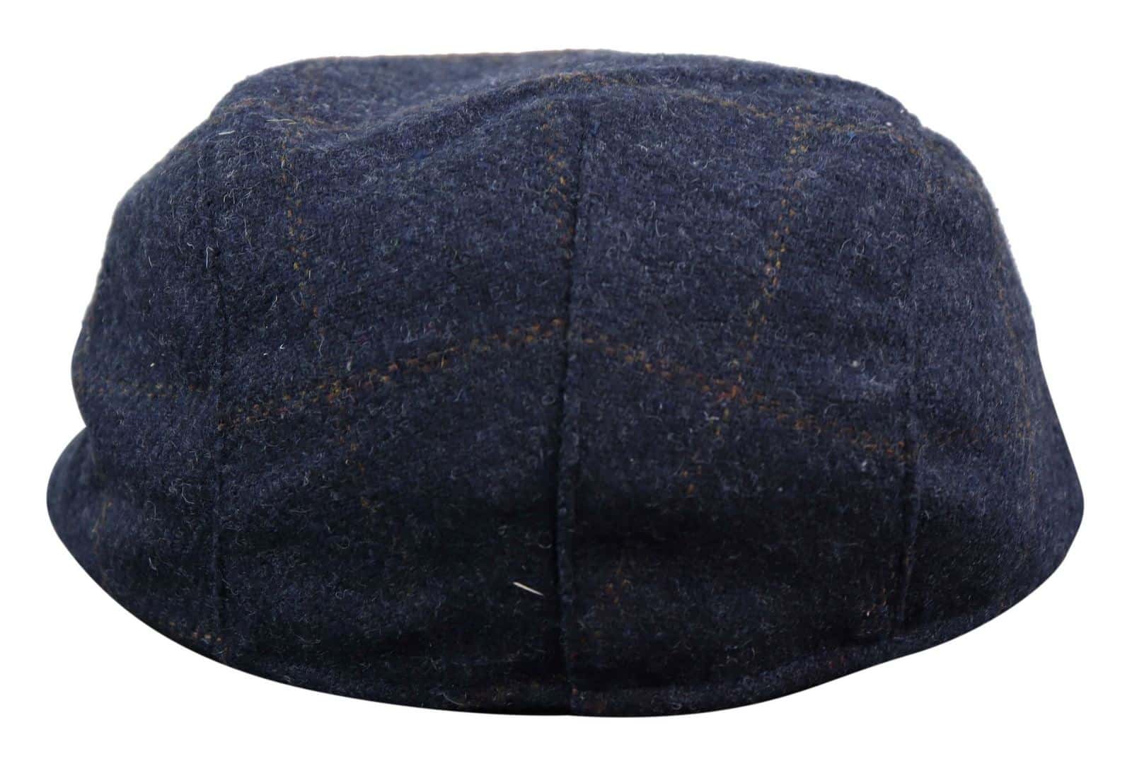 Cavani Kempson Flat Cap - Mens Tweed Wool Check Grandad Hat Vintage - Olive Green/Navy Blue