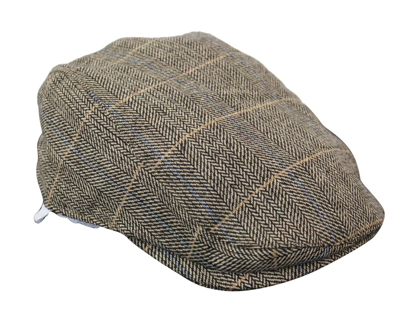 Cavani Albert Mens Tweed Flat Cap - Herringbone Tweed Wool Grandad Flat Hats Vintage - Tan Brown/Charcoal Grey