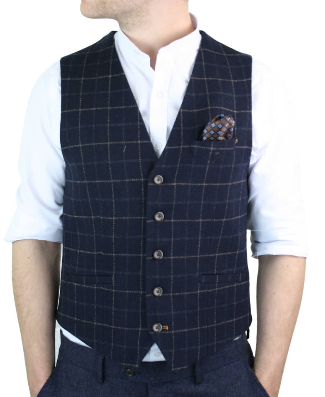 Cavani Shelby - Men's Navy-Blue Check Tweeed Waistcoat