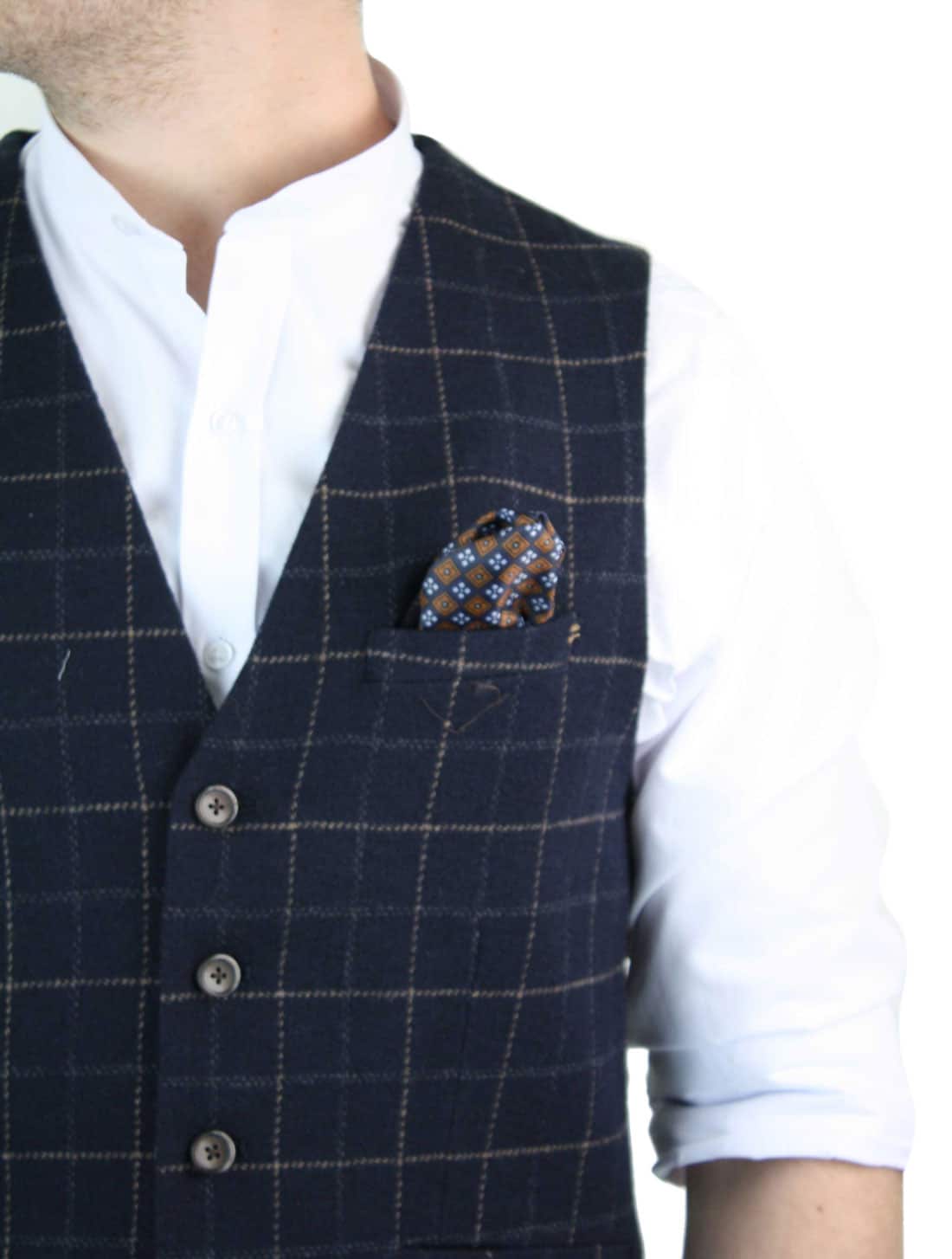 Cavani Shelby - Men's Navy-Blue Check Tweeed Waistcoat
