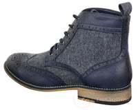 Cavani Sherlock - Mens Leather & Tweed Herringbone Ankle Boots