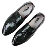 Men's Patent Tassel Slip On Green Loafers