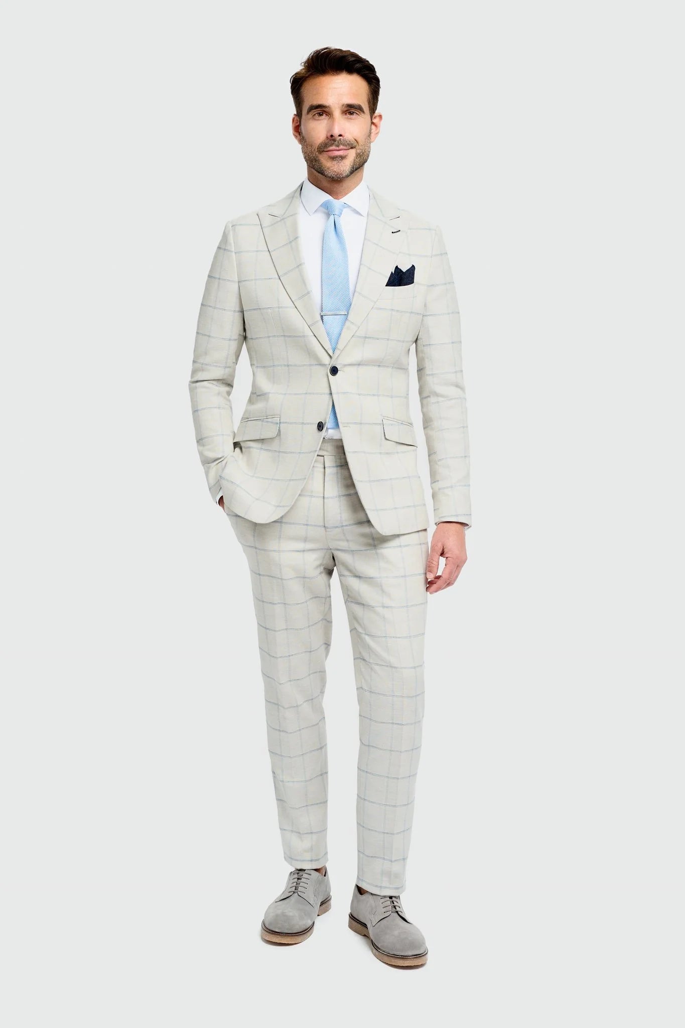 Gabriel - Men's Grey 2 Piece Linen Checked Suit