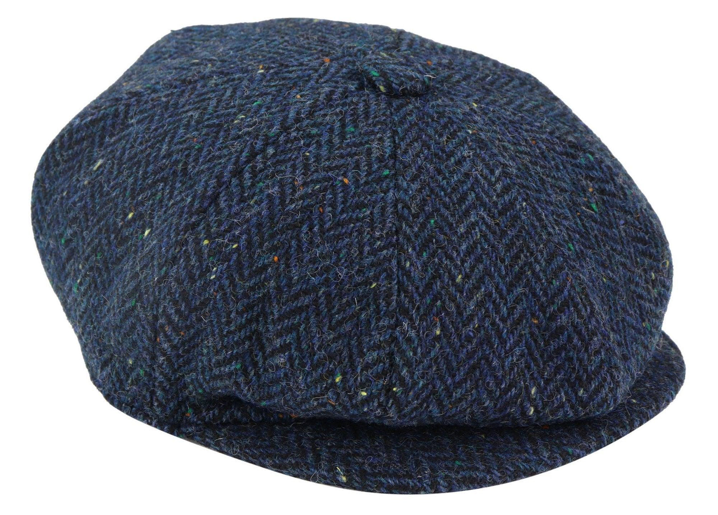 Mens Herringbone Blue Tweed 8 Panel Cap