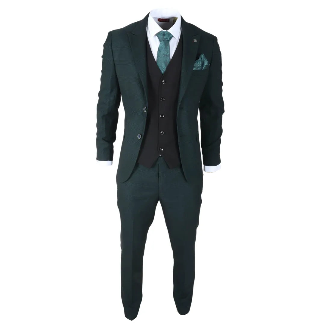 Jasper - Men's 3 Piece Olive Green Suit With Black Waistcoat
