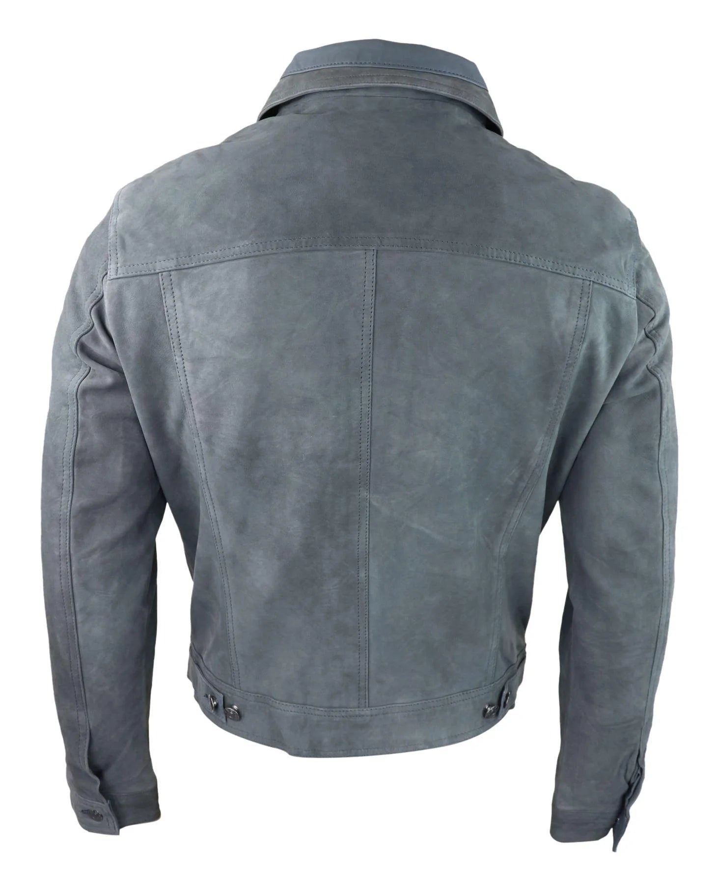 Mens Genuine Suede Jacket Leather Jeans Denim Short Mens Biker Classic Vintage Grey