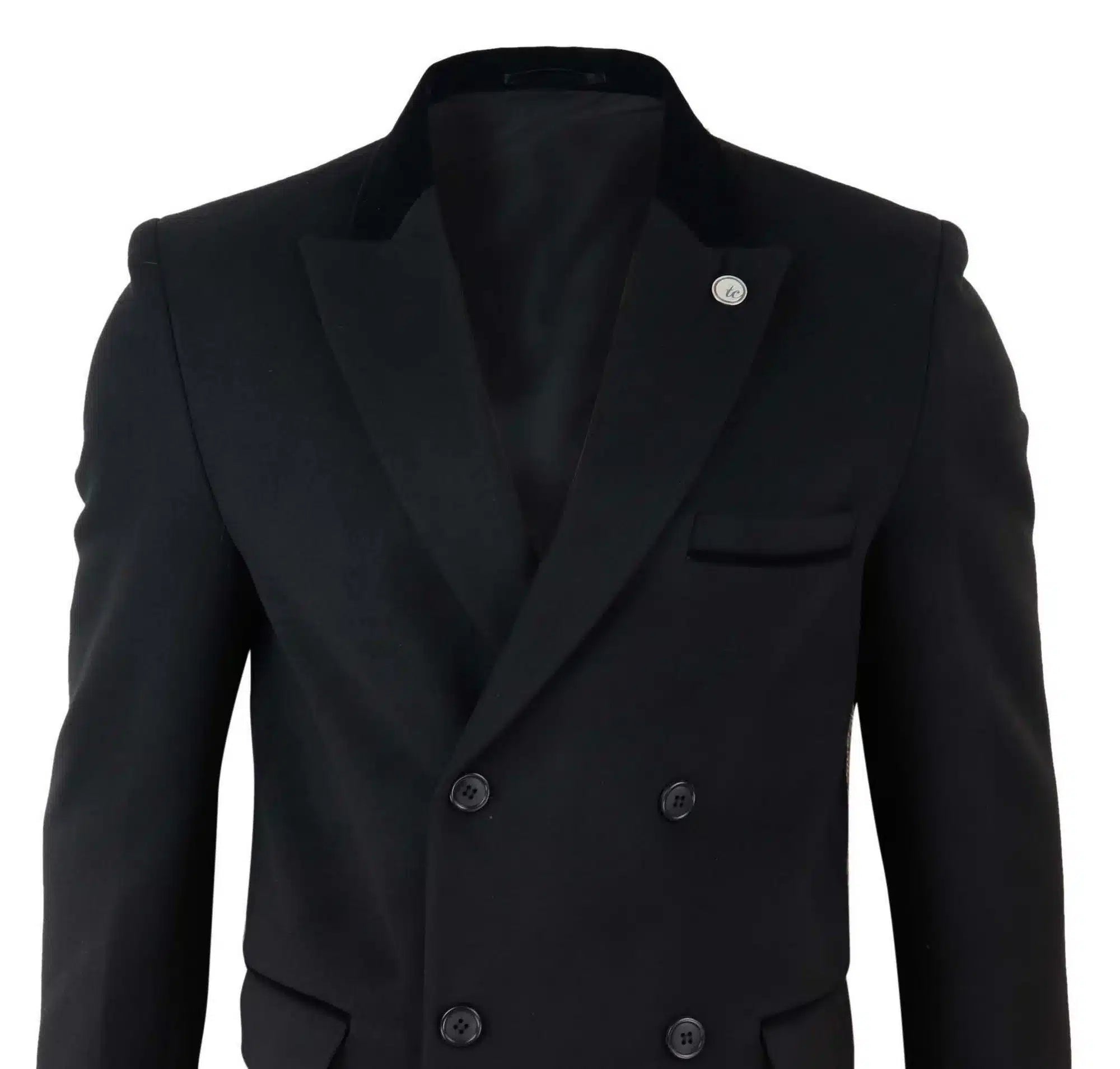 Mens 3/4 Long Double Breasted Black Overcoat