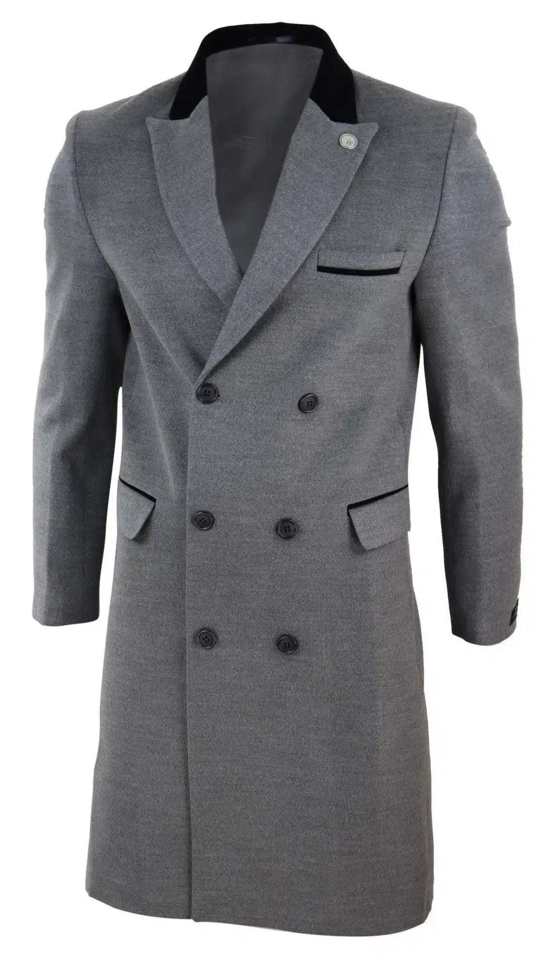 Mens 3/4 Long Double Breasted Grey Overcoat