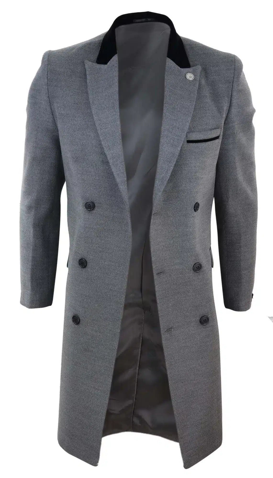 Mens 3/4 Long Double Breasted Grey Overcoat
