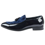Men's Slip On Tassel Velvet Detailed Patent Navy Loafers