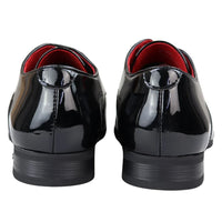 Mens Shoes Smart Formal Perforated Pointed Laced Black Patent Leather PU