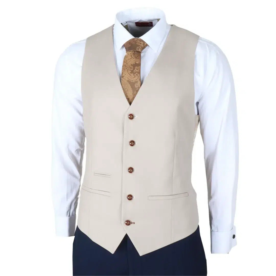 Mayfair - Men's 3 Piece Navy Suit With Cream Waistcoat