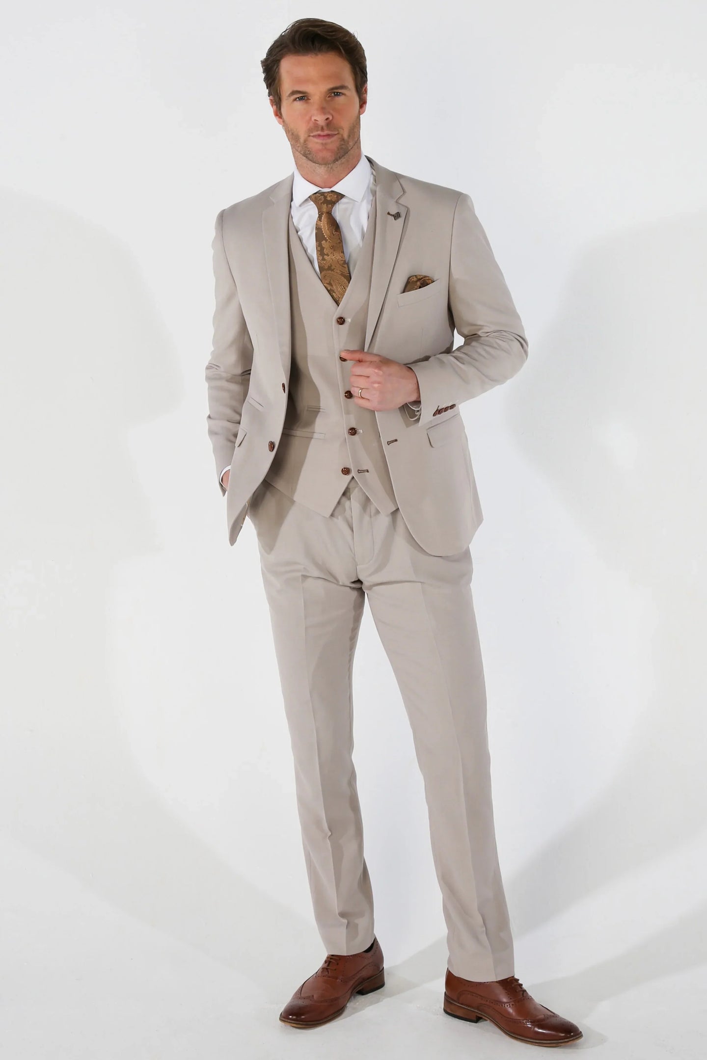 Mayfair - Men's 3 Peice Beige Birdseye Wedding Suit