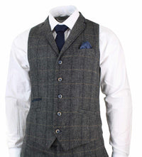 Cavani Albert - Men's Herringbone Tweed Check 3 Piece Suit - Charcoal