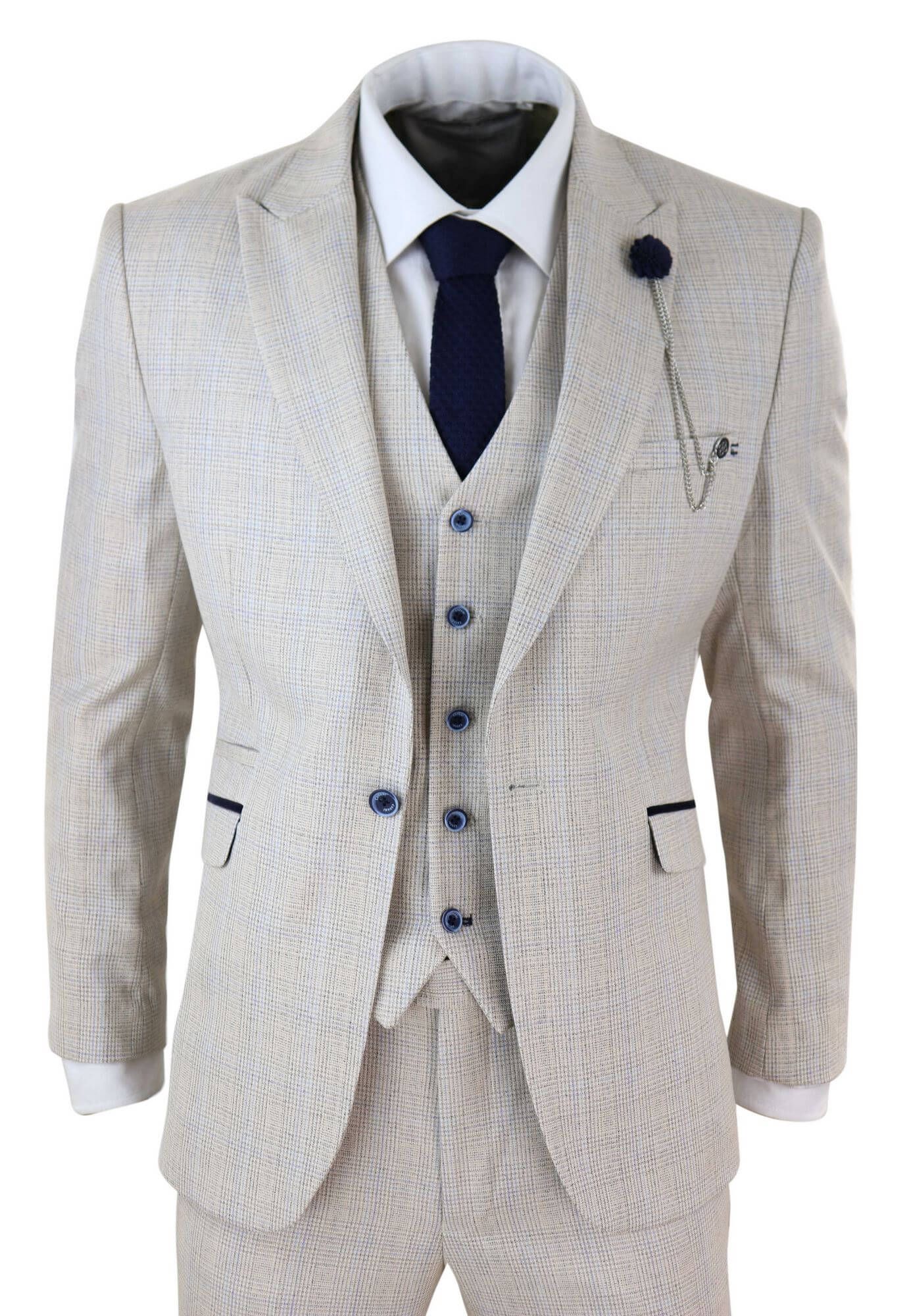 Mens Cream 3 Piece Wedding Suit - Cavani Caridi