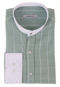 Mens Vintage Check Pattern Shirt with Removable Collar