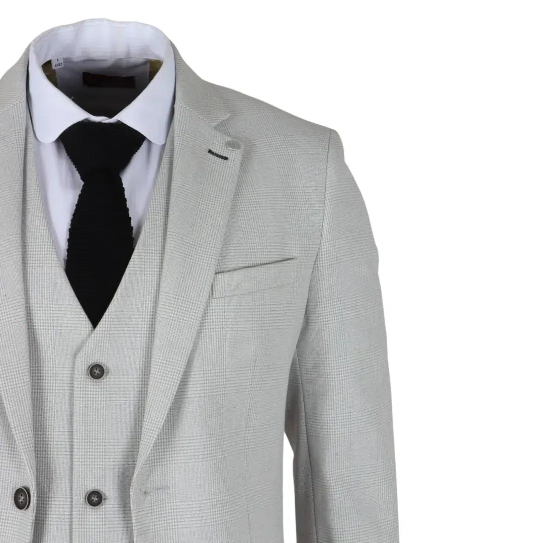 Miller - Men's Grey Checked Plaid Tailored Fit 3 Piece Suit