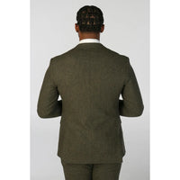 Oscar - Men's 3 Piece Olive Green Wool Blend Tweed Suit