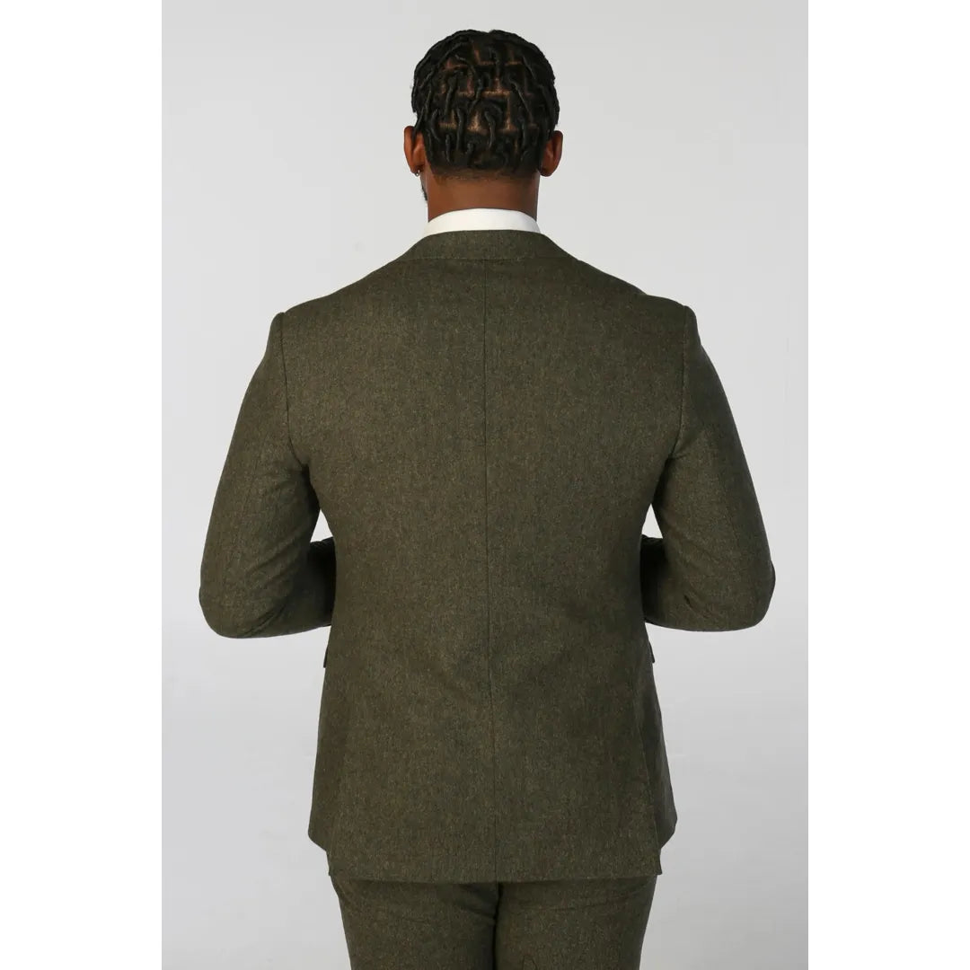 Oscar - Men's 3 Piece Olive Green Wool Blend Tweed Suit