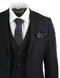 Paul Andrew Parker - Mens 3 Piece Black Tailored Fit Complete Suit Classic Door Man Mourning Funeral