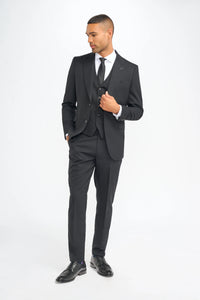 Roberto - Men's Black 3 Piece Shadow Stripes Wool Blend Suit