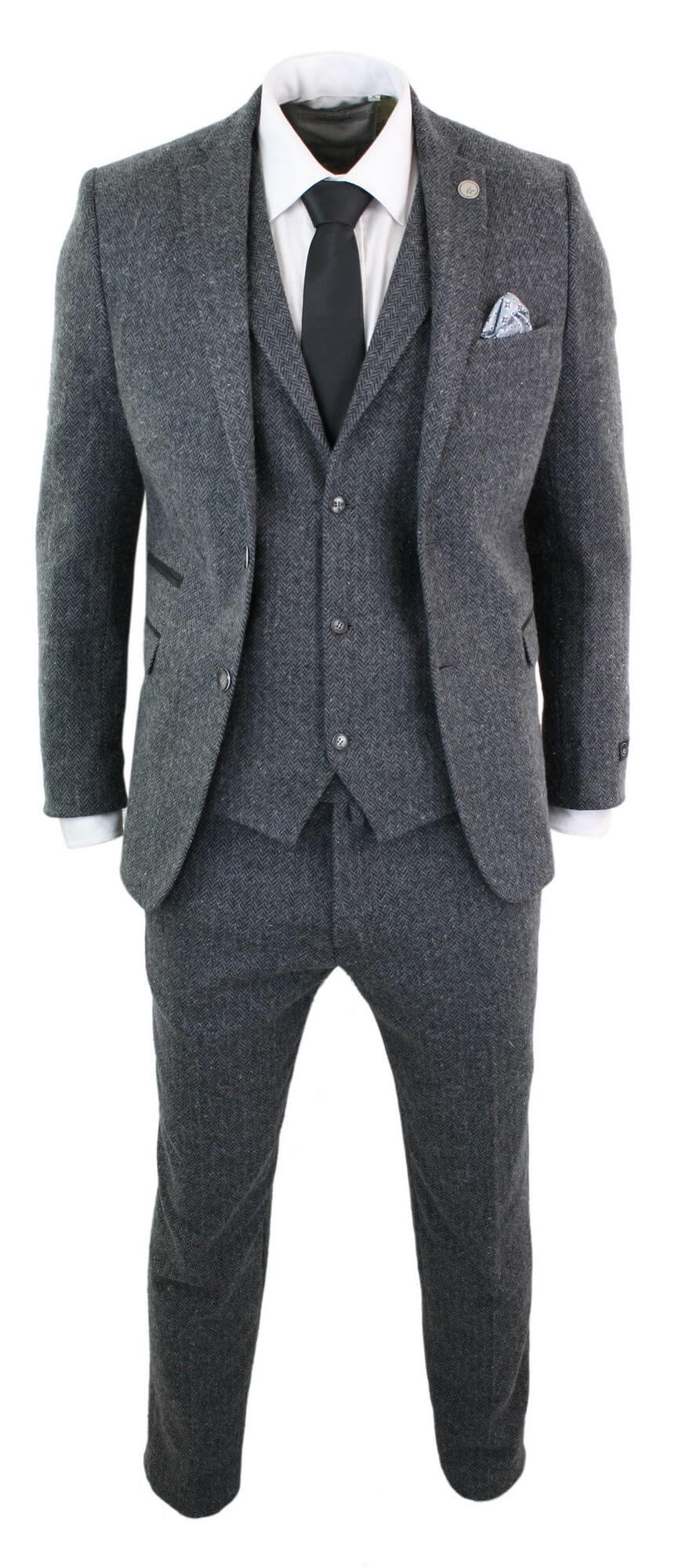 Men's Charcoal Grey 3 Piece Tweed Herringbone Suit - STZ11