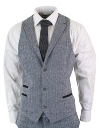 Men's Light Grey 3 Piece Tweed Herringbone Suit - STZ11