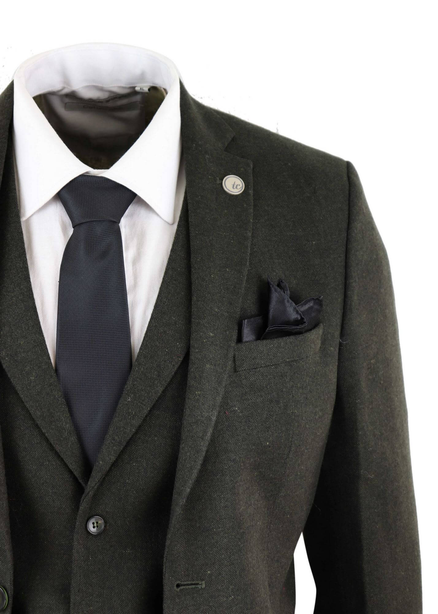 Mens Olive Green Wool Tweed 3 Piece Suit - STZ11