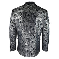 STZ64-65 - Men's Velvet Paisley Floral Blazer Silver Black Tuxedo Jacket
