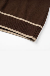 Tricou bărbătesc maro tricotat, croială regulată, cu garnitură contrastantă, guler rotund