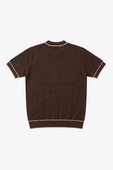 Tricou bărbătesc maro tricotat, croială regulată, cu garnitură contrastantă, guler rotund