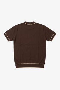 Tricou bărbătesc maro tricotat, croială regulată, cu garnitură contrastantă, guler rotund
