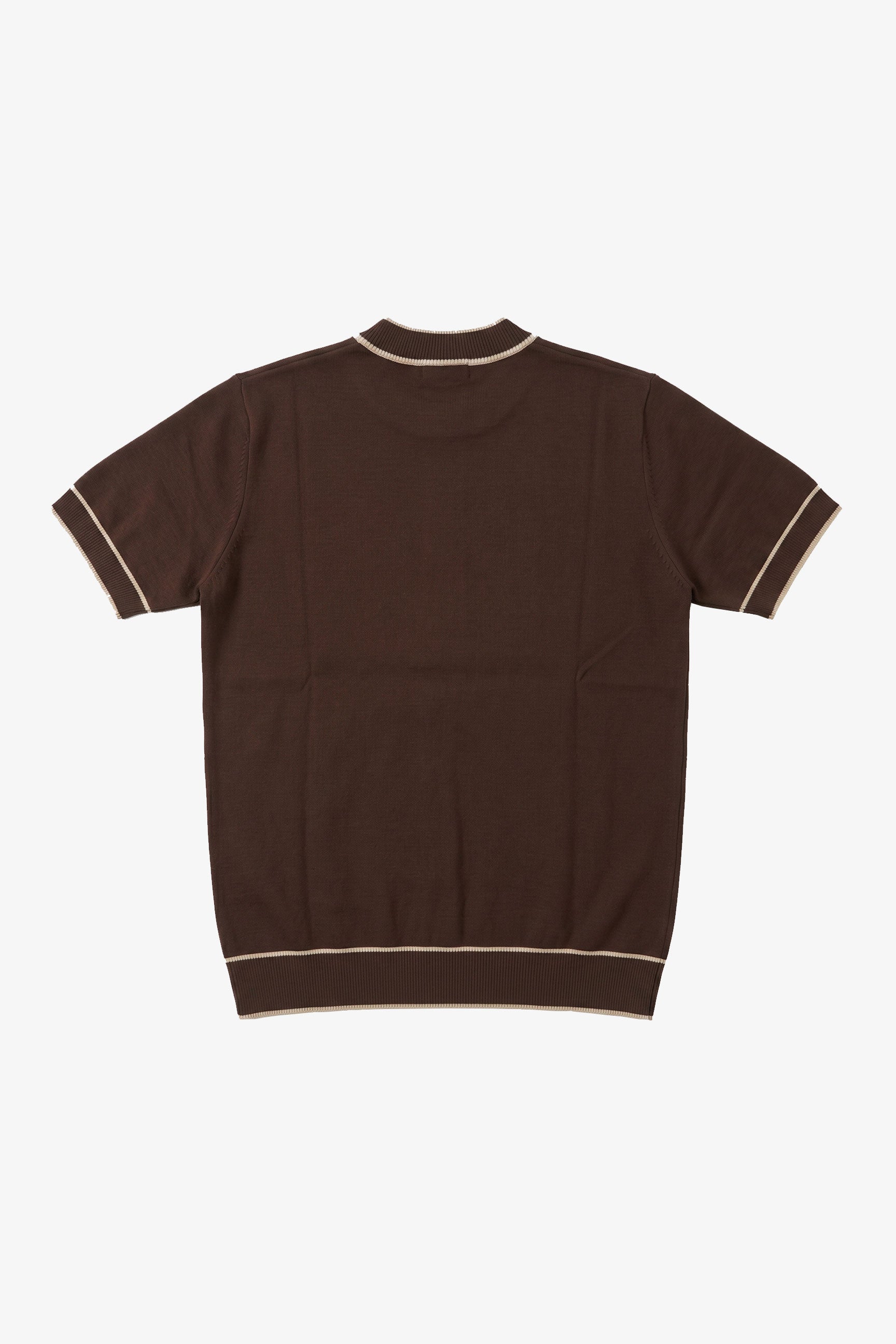 Tricou bărbătesc maro tricotat, croială regulată, cu garnitură contrastantă, guler rotund