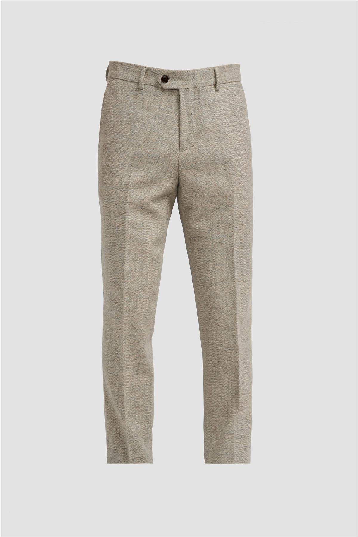 Thomas - Pantaloni bărbătești gri din amestec de lână cu model herringbone din tweed