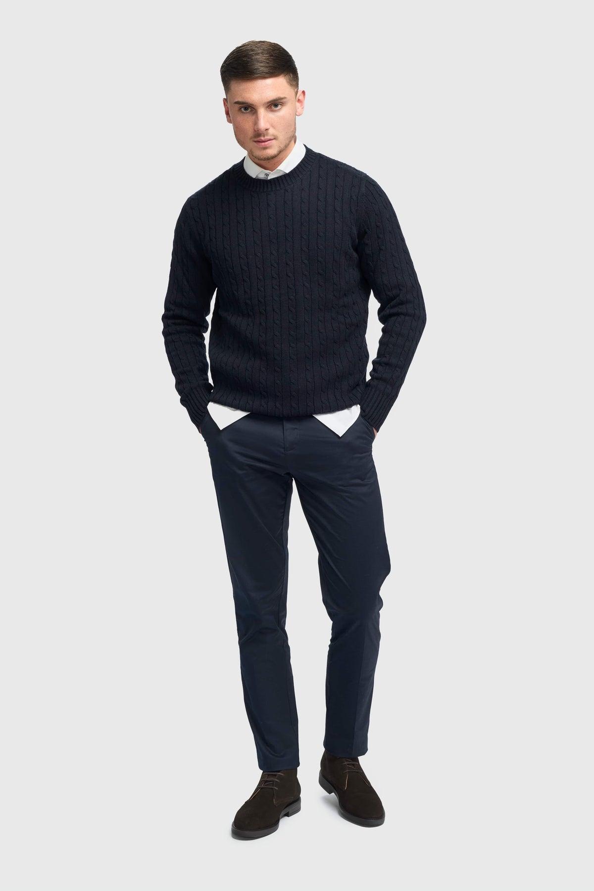 Mario - Pantaloni clasici de vară bleumarin pentru bărbați
