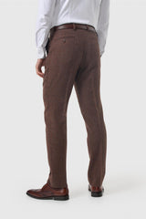 Thomas - Pantaloni bărbătești din tweed cu model herringbone, maro, din amestec de lână