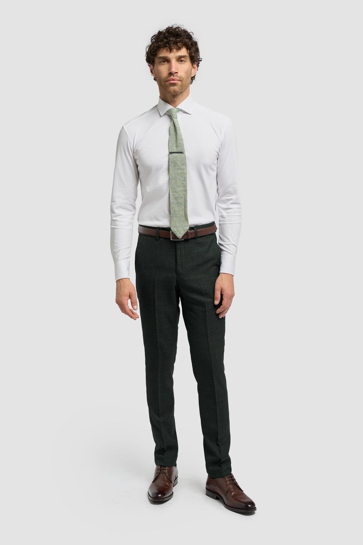 Pantaloni bărbătești din tweed verde măsliniu Caridi
