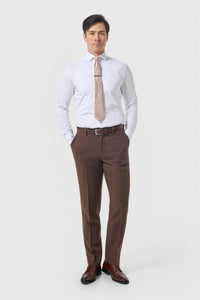 Thomas - Pantaloni bărbătești din tweed cu model herringbone, maro, din amestec de lână