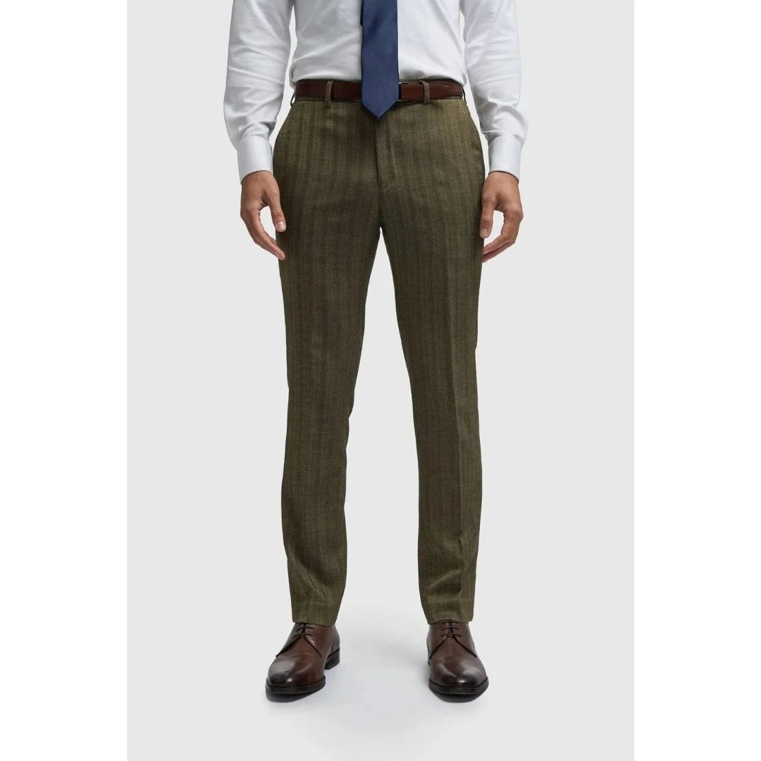 Damon - Pantaloni bărbătești din tweed verde măsliniu